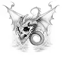 A dragon skull with celtic runes embedded in its bones, embodying the client's passion for both mystical creatures and ancient cultures tattoo design idea