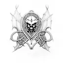 A dragon skull with celtic runes embedded in its bones, embodying the client's passion for both mystical creatures and ancient cultures tattoo design idea