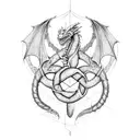 A futuristic dragon intertwined with celtic knots and motifs, symbolizing the balance between tradition and innovation tattoo design idea
