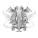 A futuristic dragon intertwined with celtic knots and motifs, symbolizing the balance between tradition and innovation tattoo design idea