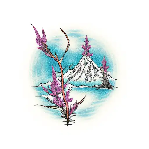 fireweed with mountain  tattoo design idea