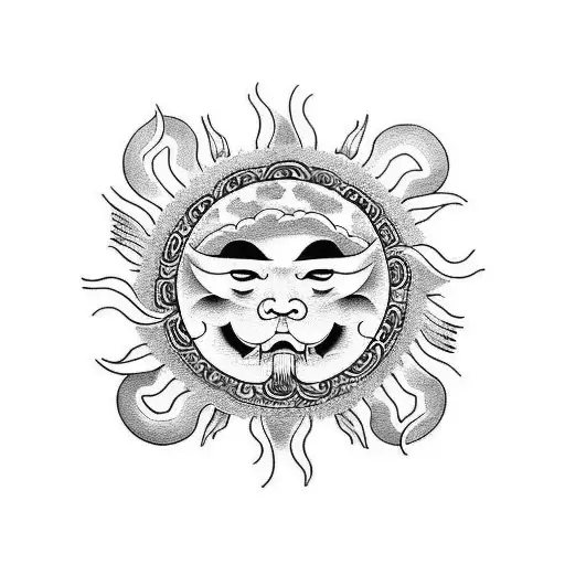 sun and clouds with a sculpture tattoo design idea