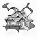 burning house tattoo design idea