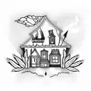 burning house tattoo design idea