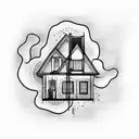 burning house tattoo design idea