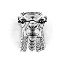 A dotwork tattoo of a camel taking selfie sunglasses tattoo design idea
