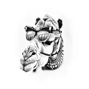 A dotwork tattoo of a camel taking selfie sunglasses tattoo design idea
