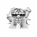 A dotwork tattoo of a camel taking selfie sunglasses tattoo design idea