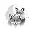 A black and grey illustration of a solitary red fox perched on a stack of books with a starry sky backdrop tattoo design idea