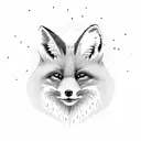 A black and grey illustration of a solitary red fox perched on a stack of books with a starry sky backdrop tattoo design idea