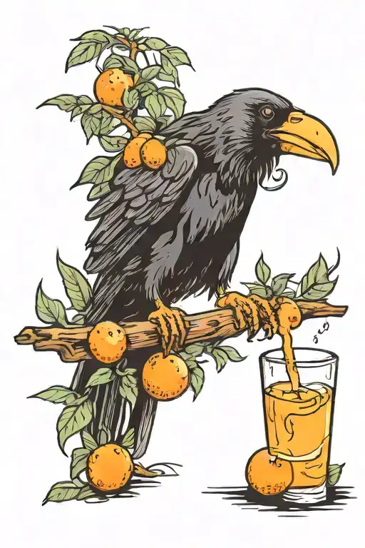 a crow with an orange juice tattoo design idea