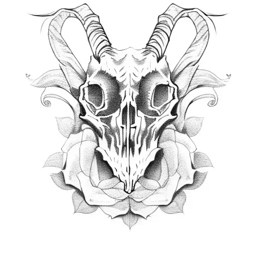 Goat skull whit green roses tattoo design idea
