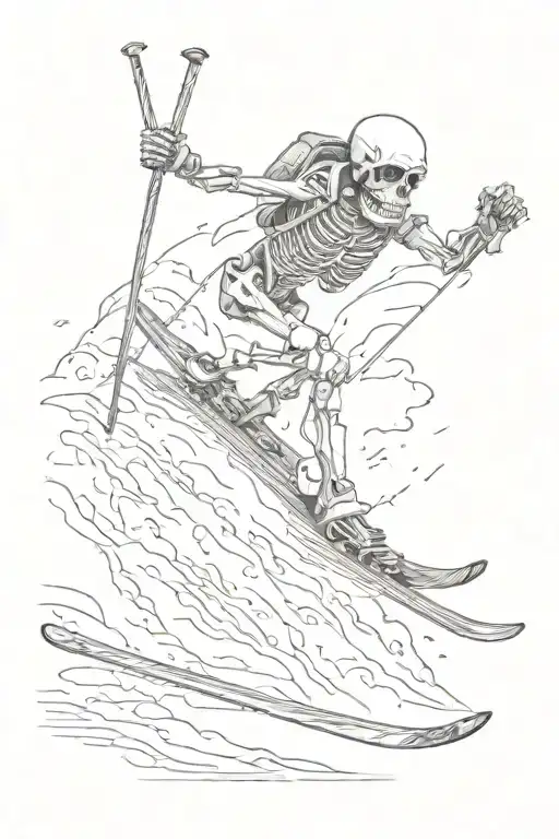 The skeleton is skiing tattoo design idea