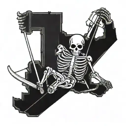 The skeleton is skiing tattoo design idea