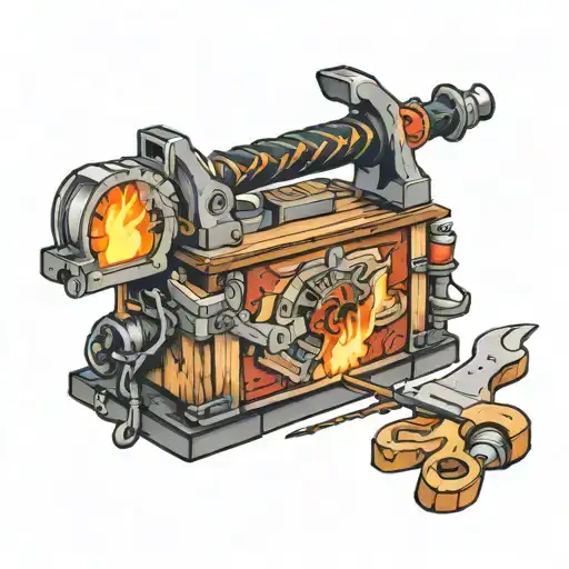 carpentry tools Forge fire electricity flowing tattoo design idea