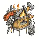 carpentry tools Forge fire electricity flowing tattoo design idea