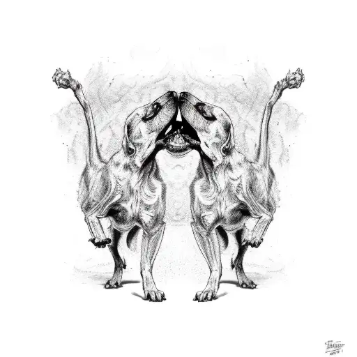 two black dogs facing each other fighting with teeth bared tattoo design idea
