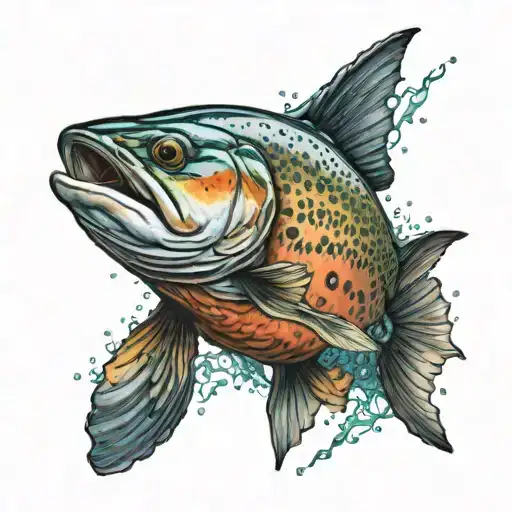 A realistic portrait of a Sarai Salmon with intricate details and vibrant colors tattoo design idea