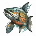 A realistic portrait of a Sarai Salmon with intricate details and vibrant colors tattoo design idea