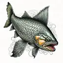 A realistic portrait of a Sarai Salmon with intricate details and vibrant colors tattoo design idea