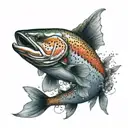 A realistic portrait of a Sarai Salmon with intricate details and vibrant colors tattoo design idea