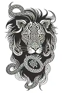 lion eating snake intertwined tattoo design idea