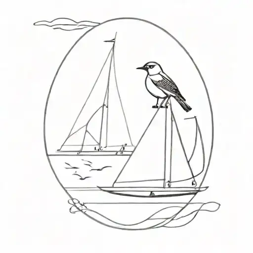 sail boat and Robin bird   tattoo design idea