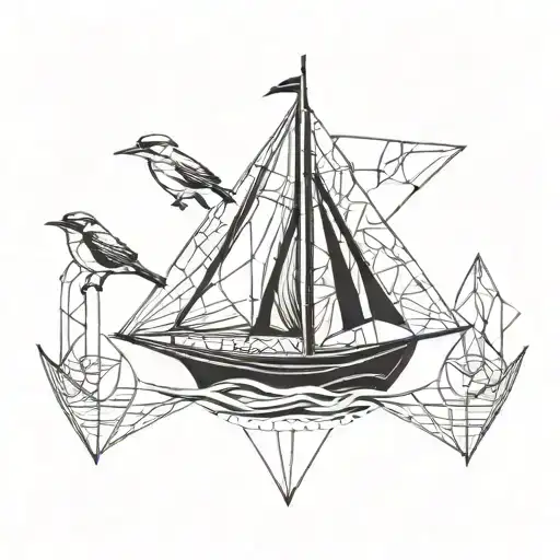 sail boat and Robin bird   tattoo design idea