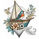 sail boat and Robin bird   tattoo design idea