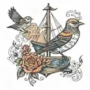 sail boat and Robin bird   tattoo design idea