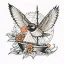 sail boat and Robin bird   tattoo design idea