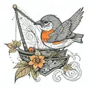 sail boat and Robin bird   tattoo design idea