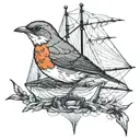 robin bird and sail boat tattoo design idea