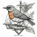 robin bird and sail boat tattoo design idea