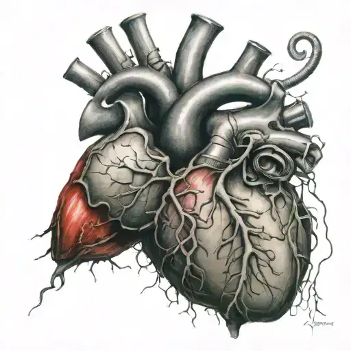 realistic human heart with eskulabstick and stethoskop  tattoo design idea
