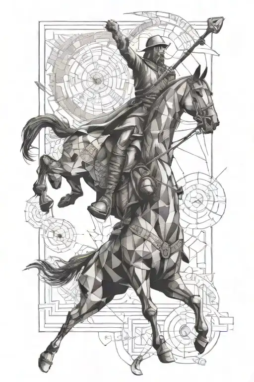 A microrealism tattoo of Don Quijote battling a mythical creature from ancient Greece tattoo design idea
