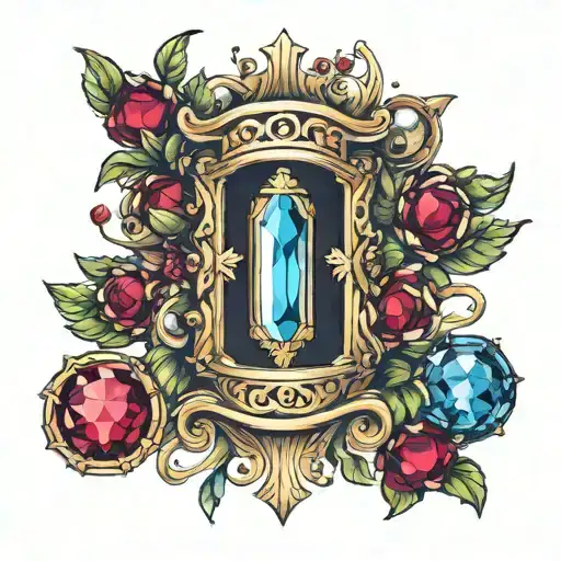 Pillar with 3 birthstones surrounding a garnet tattoo design idea