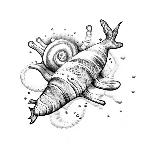 Snails, seaweed, waves, starfish, fish and a submarine tattoo design idea