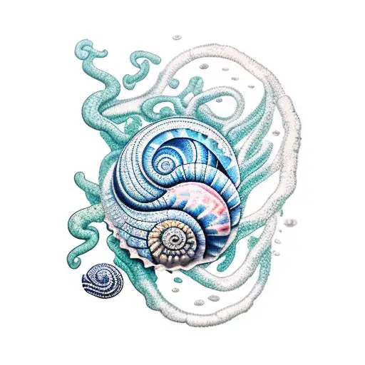 Snails, seaweed, waves, starfish, fish and a submarine tattoo design idea