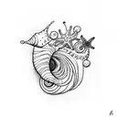 Snails, seaweed, waves, starfish, fish and a submarine tattoo design idea