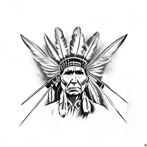 Indian chief holding tomahawk with bald eagle on shoulder  tattoo design idea