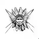 Indian chief holding tomahawk with bald eagle on shoulder  tattoo design idea