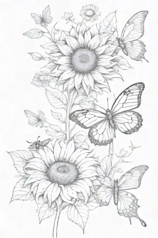 sunflower butterfly dragonfly tattoo design idea