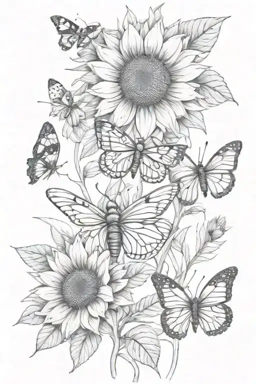 sunflower butterfly dragonfly tattoo design idea