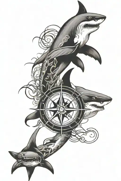 compass on knee cap shark on calf red back spider on right side of calf ying and yang on left side and snap weaving tattoo design idea