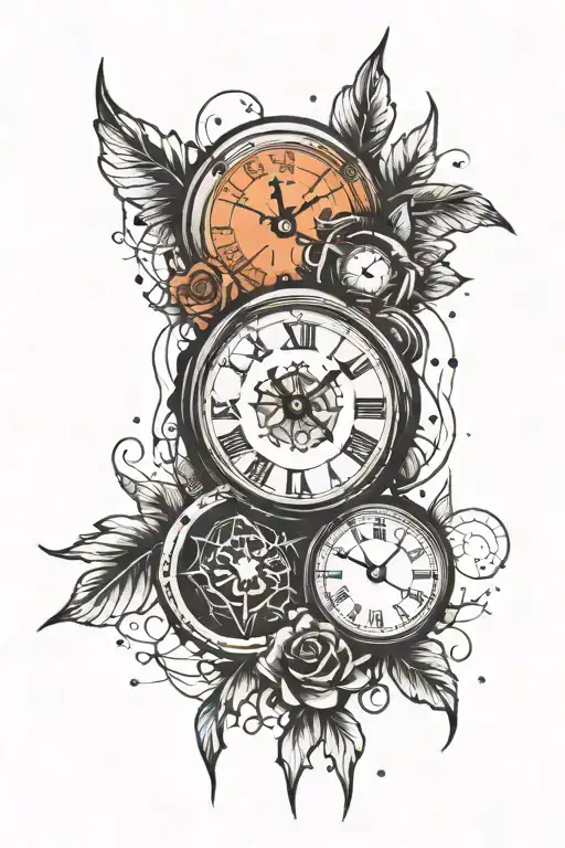 clock and graphs location hand tattoo design idea