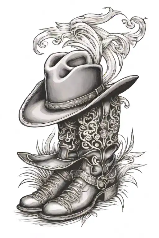 Cros s with cowboy hat and boots  tattoo design idea