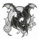 moon and bat flying tattoo design idea