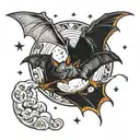 moon and bat flying tattoo design idea