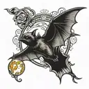 moon and bat flying tattoo design idea